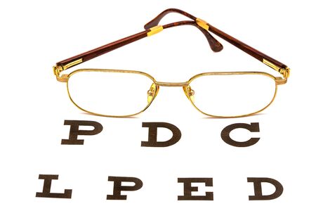 Glasses are on the table for eye examination. Hartman table, diagnosis of visual impairment.の写真素材