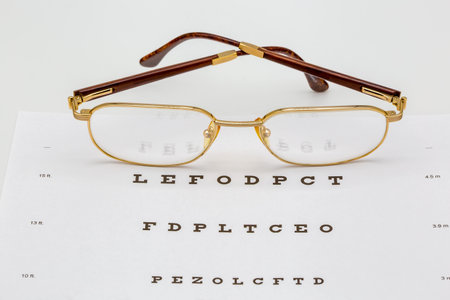 Glasses are on the table for an eye test.の写真素材