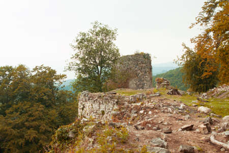 Old stone tower. Ruins of an old fortress.の写真素材