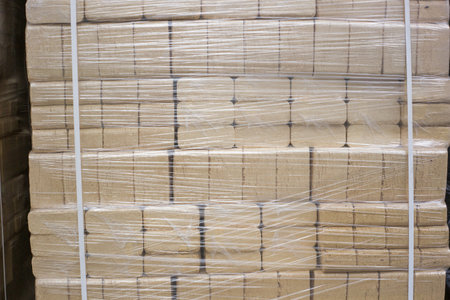 Fuel briquettes are packed in polyethylene.の写真素材