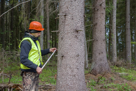A forest engineer inspects forest plantations.の写真素材