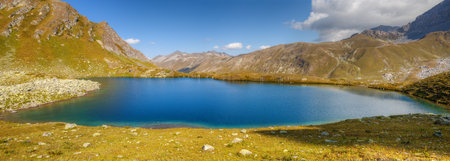 beautiful mountain lake with blue fresh water.の写真素材