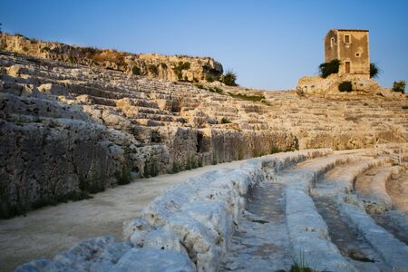 amphitheatre in Siracusa - Syracuse, Italy at sunset lightの写真素材