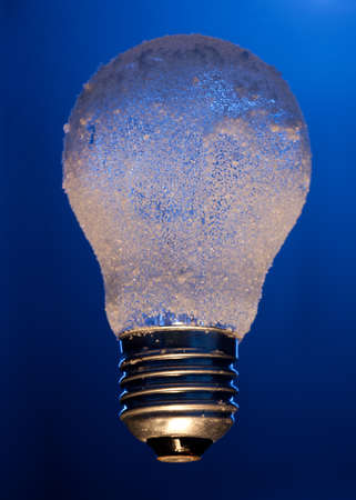 frozen light bulb depicting environmental impact concept of electricity efficientlyの写真素材