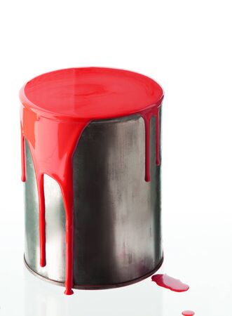 Can with red paint isolated on whiteの写真素材