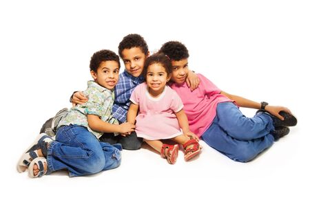 Group portrait of black family - boys and girls smiling