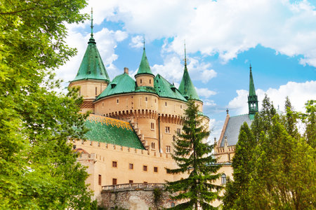 Towers and vanes of Bojnice castle in Slovakiaのeditorial素材