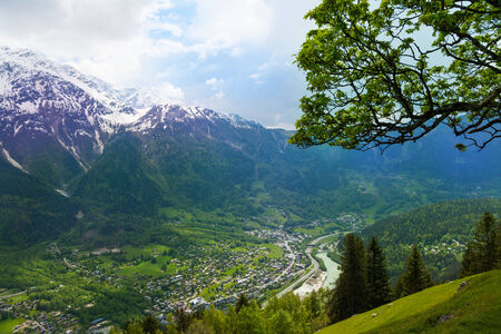 Magnificent view of Chamonix from top, France in summerの写真素材