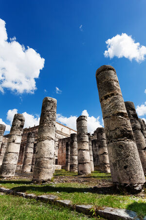 Temple of Thousand Warriors columns Itza Mexico in summerの写真素材
