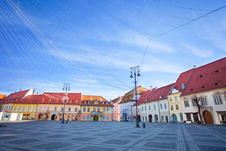 View of Piata Mare (Large square) in Sibiu, Romania after Christmas timeの写真素材