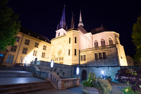 Night view of Notre-Dame Cathedralの写真素材
