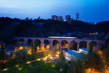 Viaduc  Passerelle  view at night in Luxembourgの写真素材