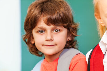 Portrait of cute schoolboy looking straight