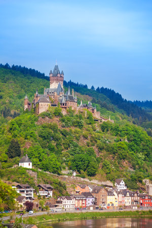 Cochem Imperial Castle, mountain and Mosel riverのeditorial素材