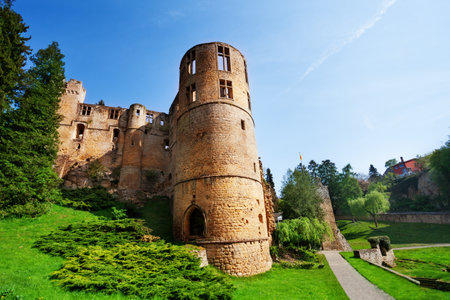 Beaufort castle ruins on spring day in Luxembourgのeditorial素材