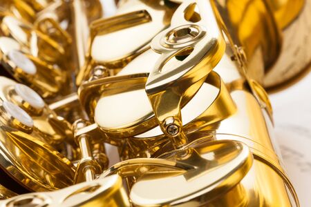 Alto saxophone fragment with detailed view of keysの写真素材