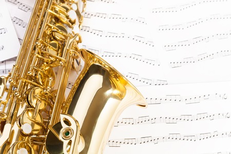 Beautiful alto saxophone with detailed keys, bellの写真素材