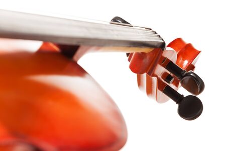 Tuning pegs view of violoncello on white backgroundの写真素材