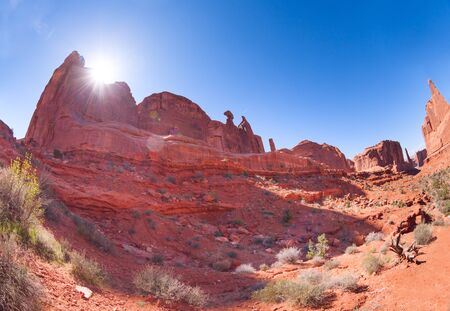 Sunny view of Park Avenue near Arches National Park, in US during beautiful summer dayの写真素材