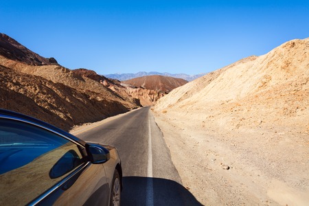 Car driving in Death valley desert in California, United Statesの写真素材