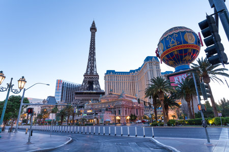 Las Vegas, United States - March 27, 2015: Eiffel Tower and Planet Hollywood Resort Casino ball during the day