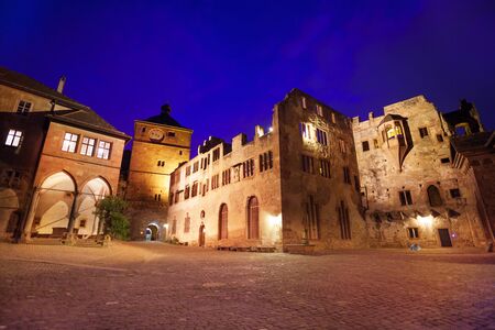 Inner square view of Schloss Heidelberg during night time in Heidelberg, Germanyの写真素材
