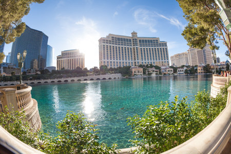 Las Vegas, United States - March 27, 2015:  Fisheye photo of Bellagio Hotel during the dayのeditorial素材