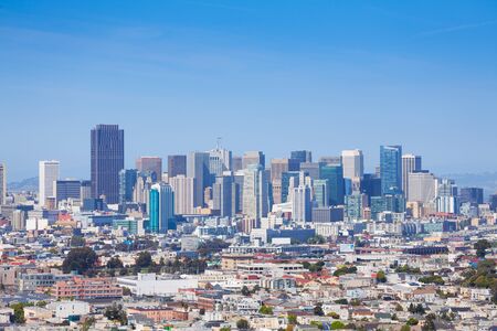 Panorama of San Francisco downtown and some surrounding houses in hazeの写真素材