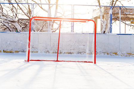 Hockey gates on the ice outside on winter dayの写真素材