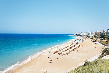 Beautiful sandy beach of Rhodes in summerの写真素材
