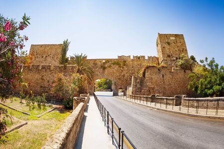 Ancient gate in defensive wall of old town, Rhodesの写真素材
