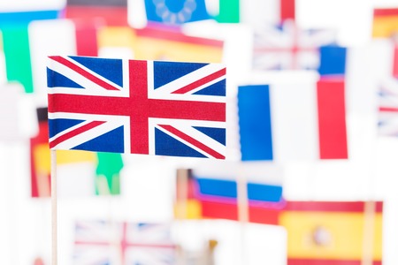 Flag of Britain against EU member-states flagsの写真素材