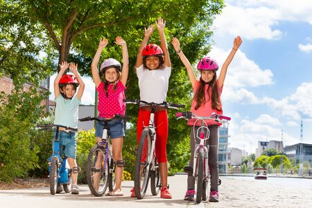 Happy little winners with their bikes at park