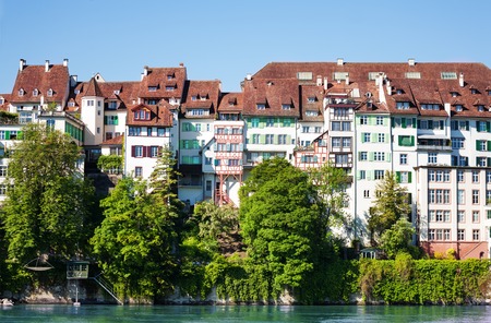 Architecture of Basel waterfront at sunny dayの写真素材
