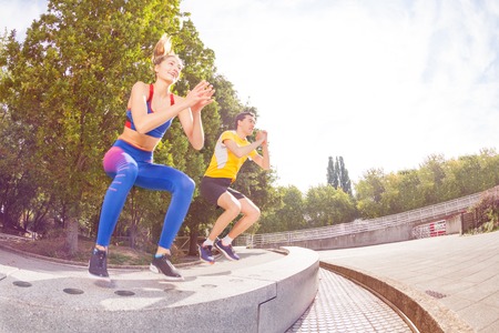 Athletes performing jumps during functional train
