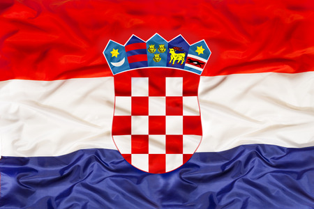 Croatia national flag with waving fabricの写真素材