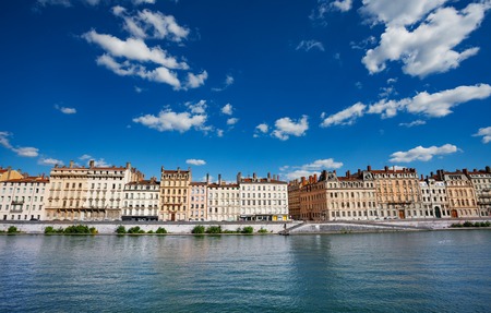 Embankment of the Saone river, Lyon, Franceの写真素材