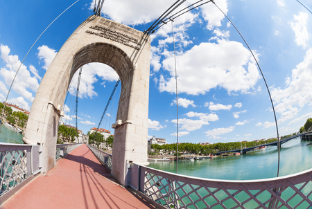 Passerelle du College footbridge over Rhone, Lyonの写真素材