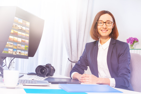 Female graphic designer working in the officeの写真素材