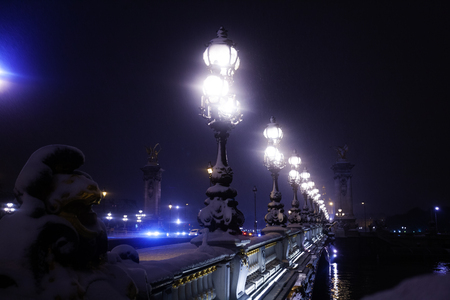 Beautiful lights of Pont Alexandre III at nightの写真素材