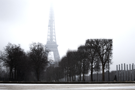 Eiffel Tower in foggy winter day, Paris, Franceの写真素材