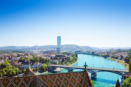 Basel cityscape viewed from Minster cathedral roof