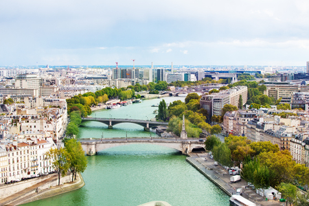 Cityscape of Seine river on east Paris from aboveの写真素材