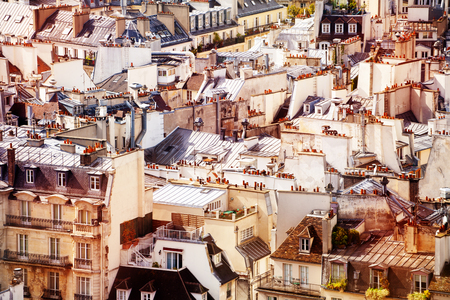 View of many roofs and houses cellars in Parisの写真素材