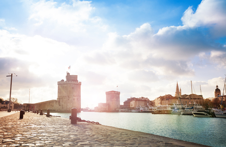 Gates and tower of  Saint-Nicolas in La Rochelleの写真素材