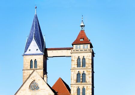 Twin bell tower of St. Dionysius church, Esslingenの写真素材