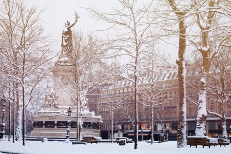 Place de la Republique during day snow coveredの写真素材