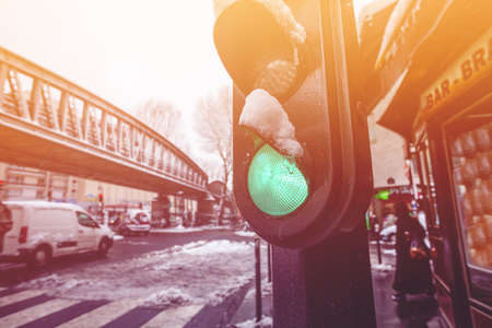 Traffic light, Bataille de Stalingrad square Parisの写真素材