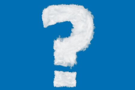 Question mark font symbol shape element made of clouds on blue background over skyの写真素材
