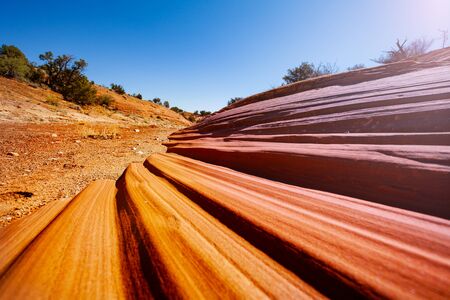 Wave like sand rock formation in the canon near the Zebra spot in Utah national park, USAの写真素材
